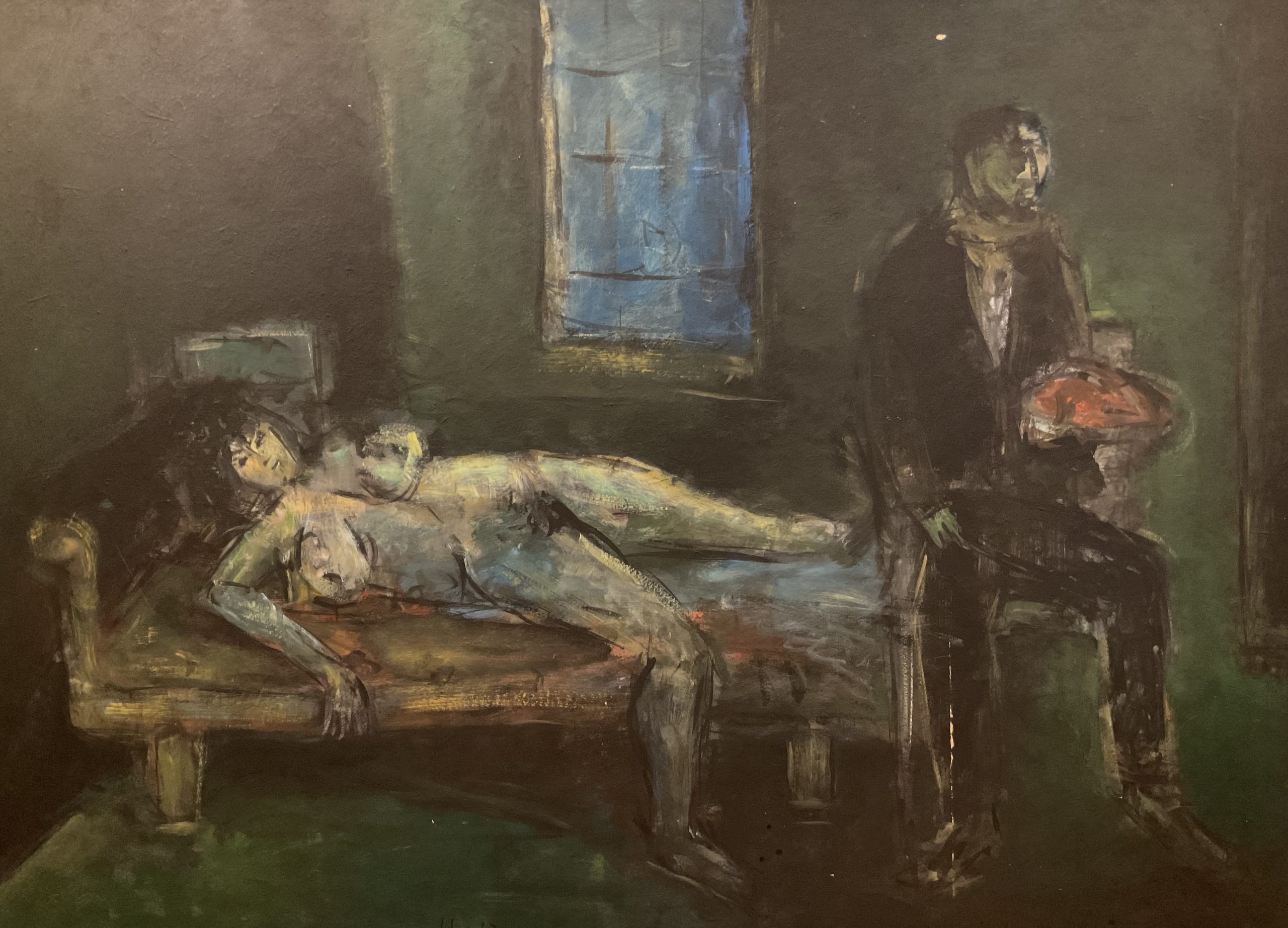 Figürliche Komposition von Klaus Blochwitz – liegender Akt mit stehender Figur im Interieur, aus dem Nachlassbestand